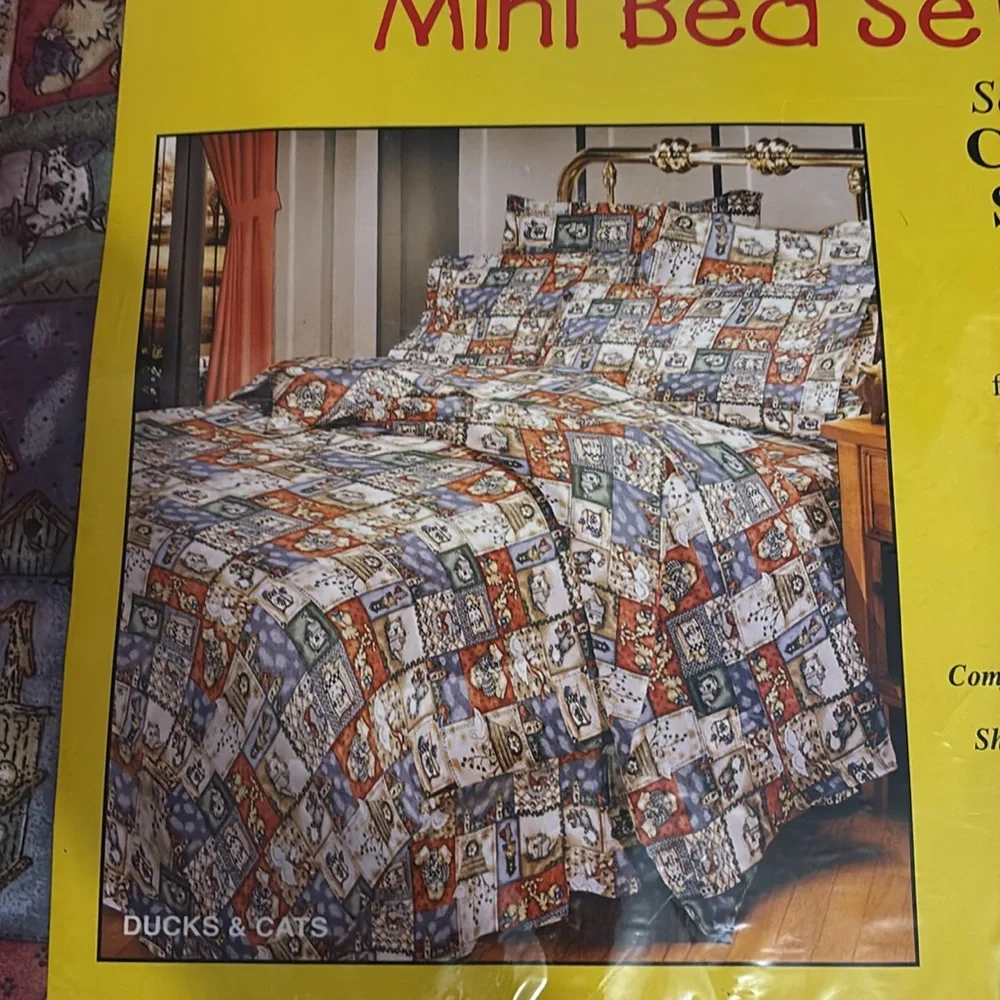 Vintage Kid's Mini Bed Set ducks and cats cottagecore twin bed set. New in bag